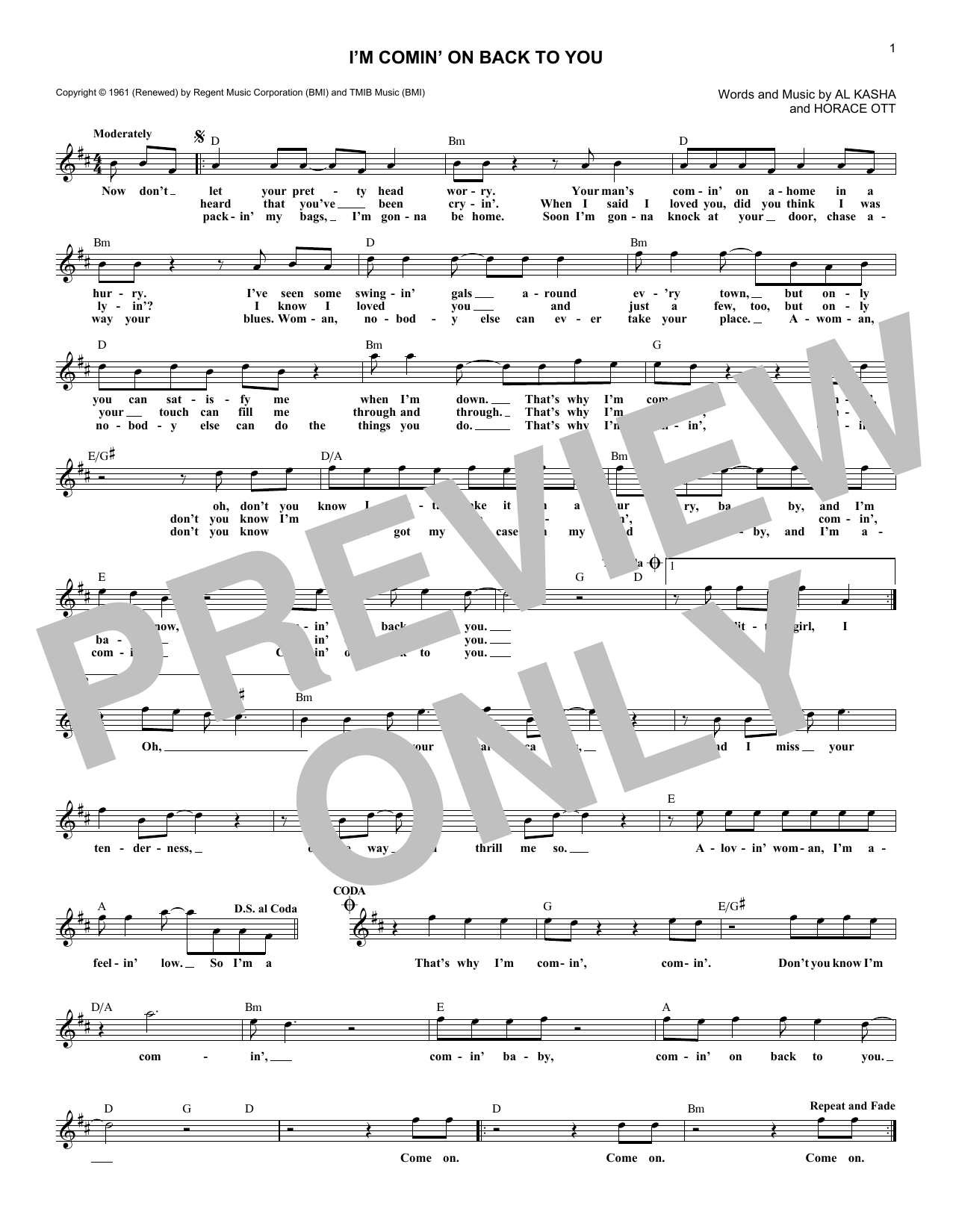 Download Jackie Wilson I'm Comin' On Back To You Sheet Music