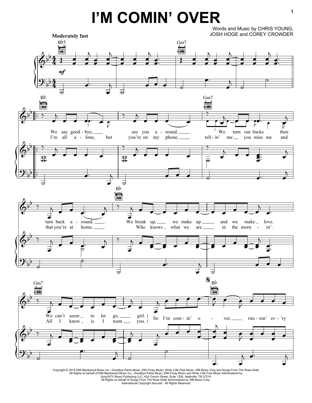 Download Chris Young I'm Comin' Over Sheet Music