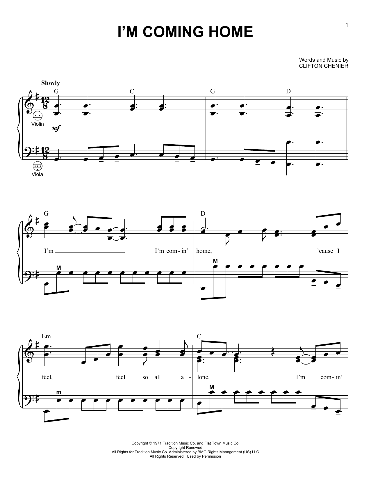 Download Clifton Chenier I'm Coming Home Sheet Music