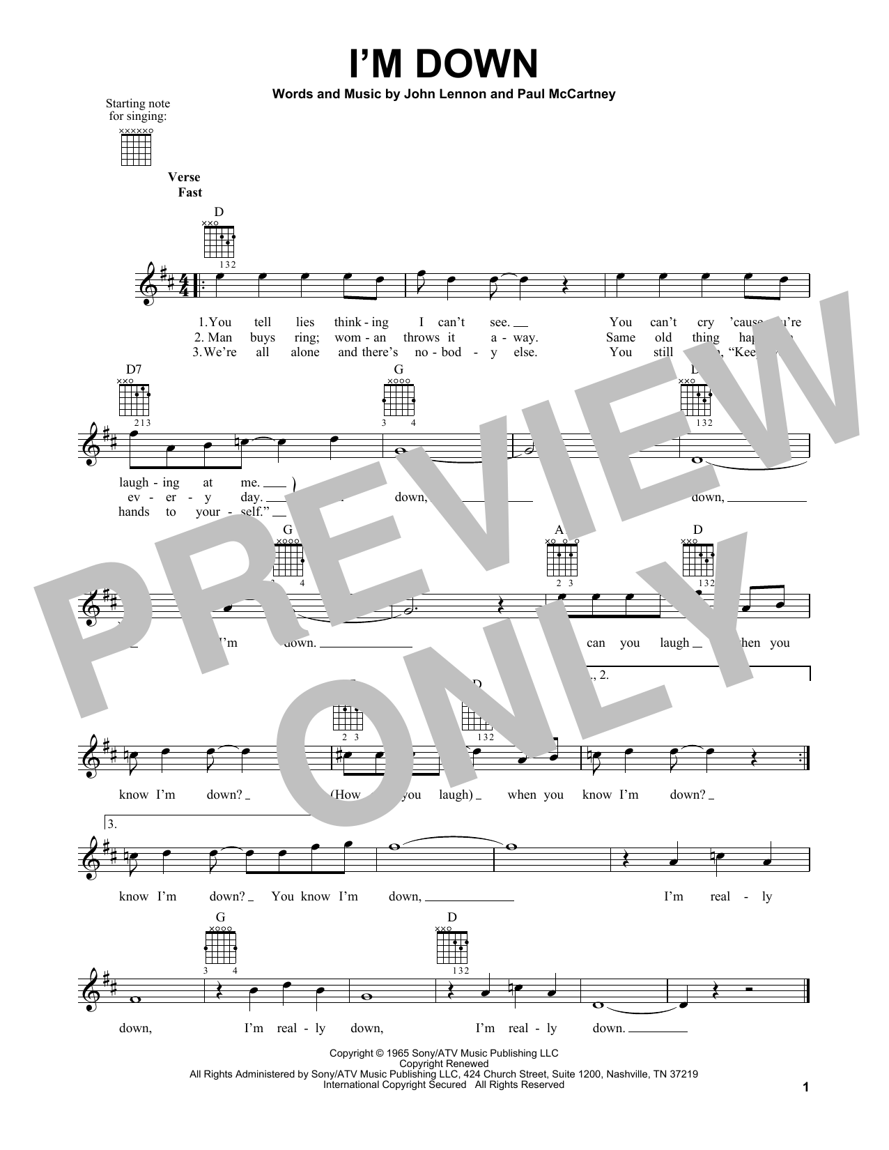 Download The Beatles I'm Down Sheet Music