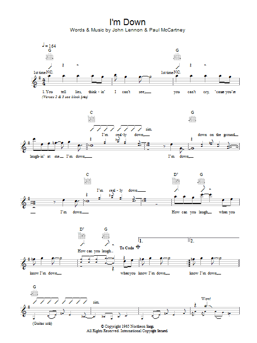 Download The Beatles I'm Down Sheet Music