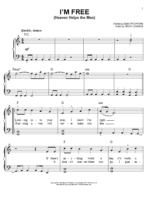 Download Dean Pitchford I'm Free (Heaven Helps The Man) Sheet Music
