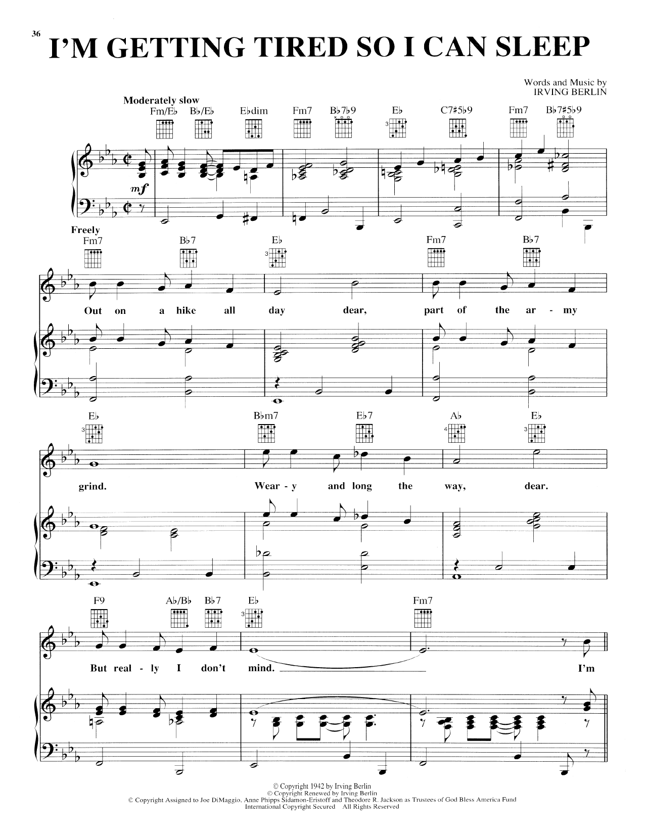 Download Irving Berlin I'm Getting Tired So I Can Sleep Sheet Music