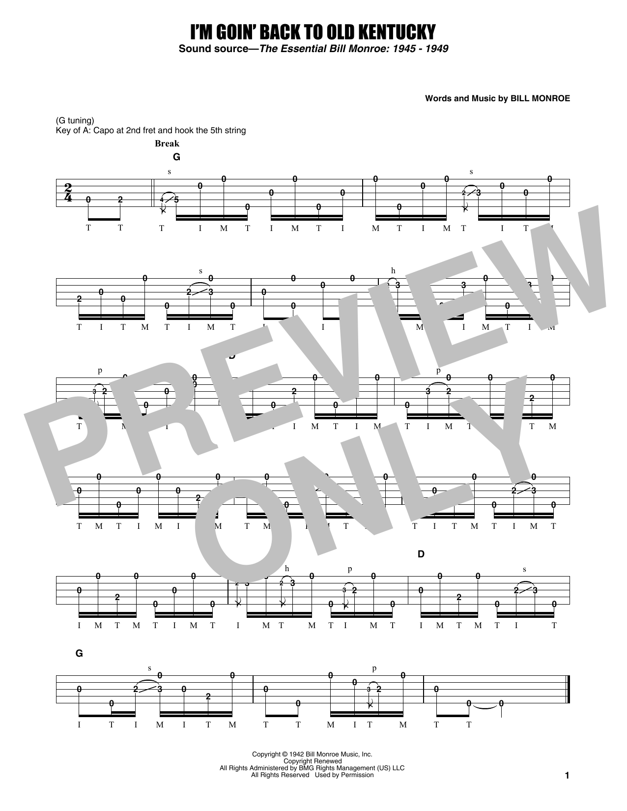 Download Earl Scruggs I'm Goin' Back To Old Kentucky Sheet Music