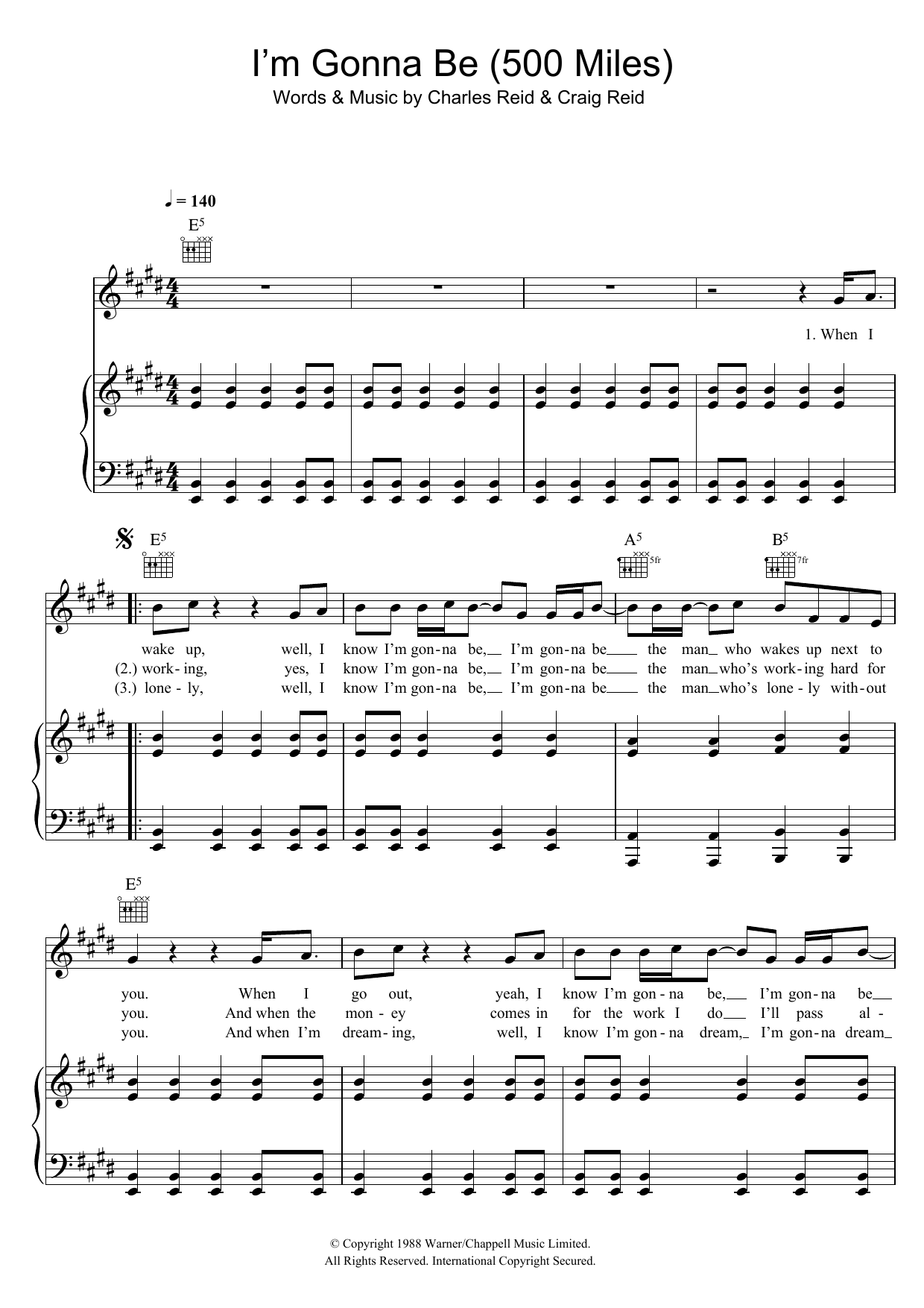 Download The Proclaimers I'm Gonna Be (500 Miles) Sheet Music