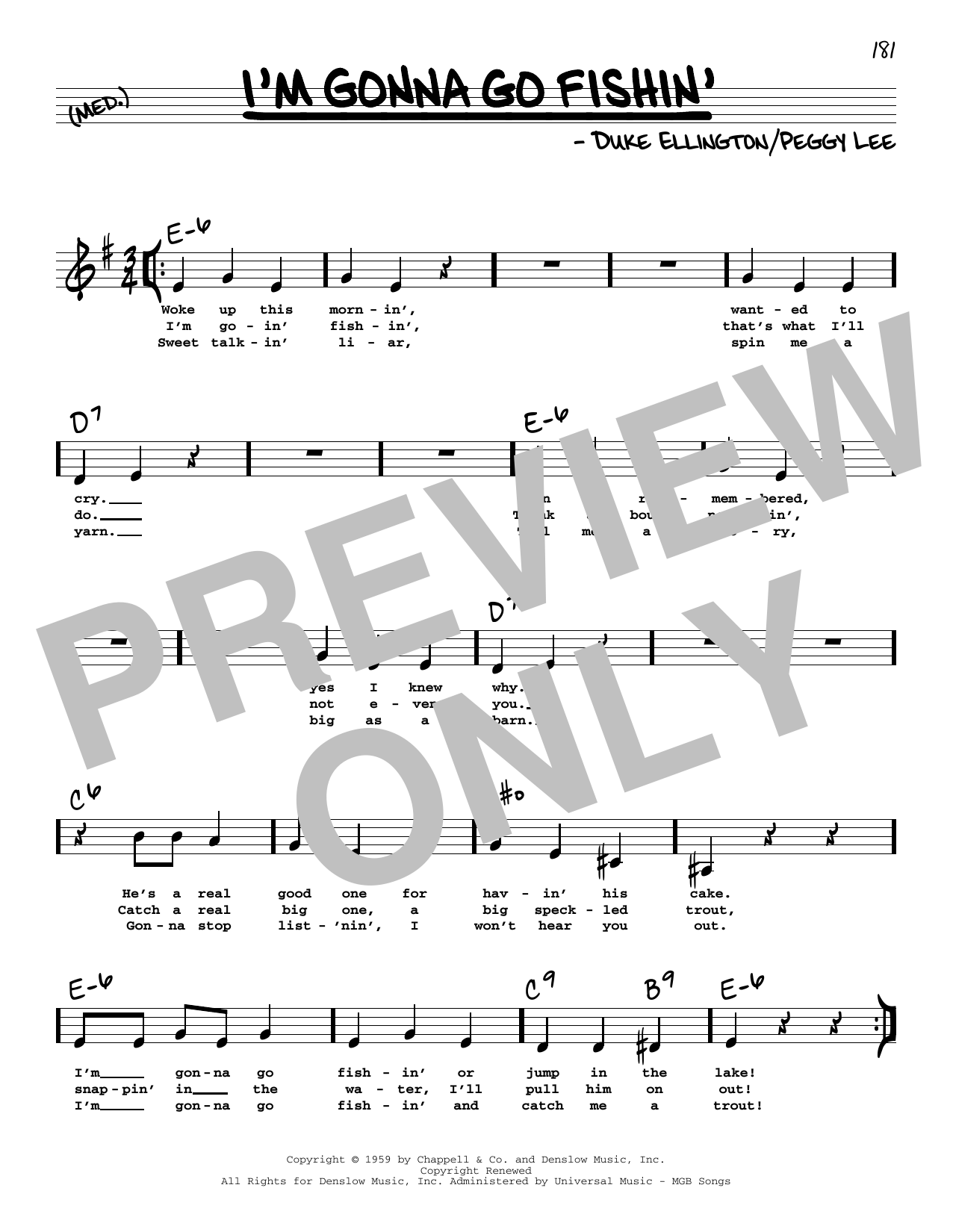 Peggy Lee I'm Gonna Go Fishin' (Low Voice) sheet music notes printable PDF score