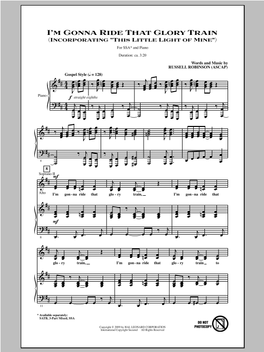 Download Russell Robinson I'm Gonna Ride That Glory Train Sheet Music