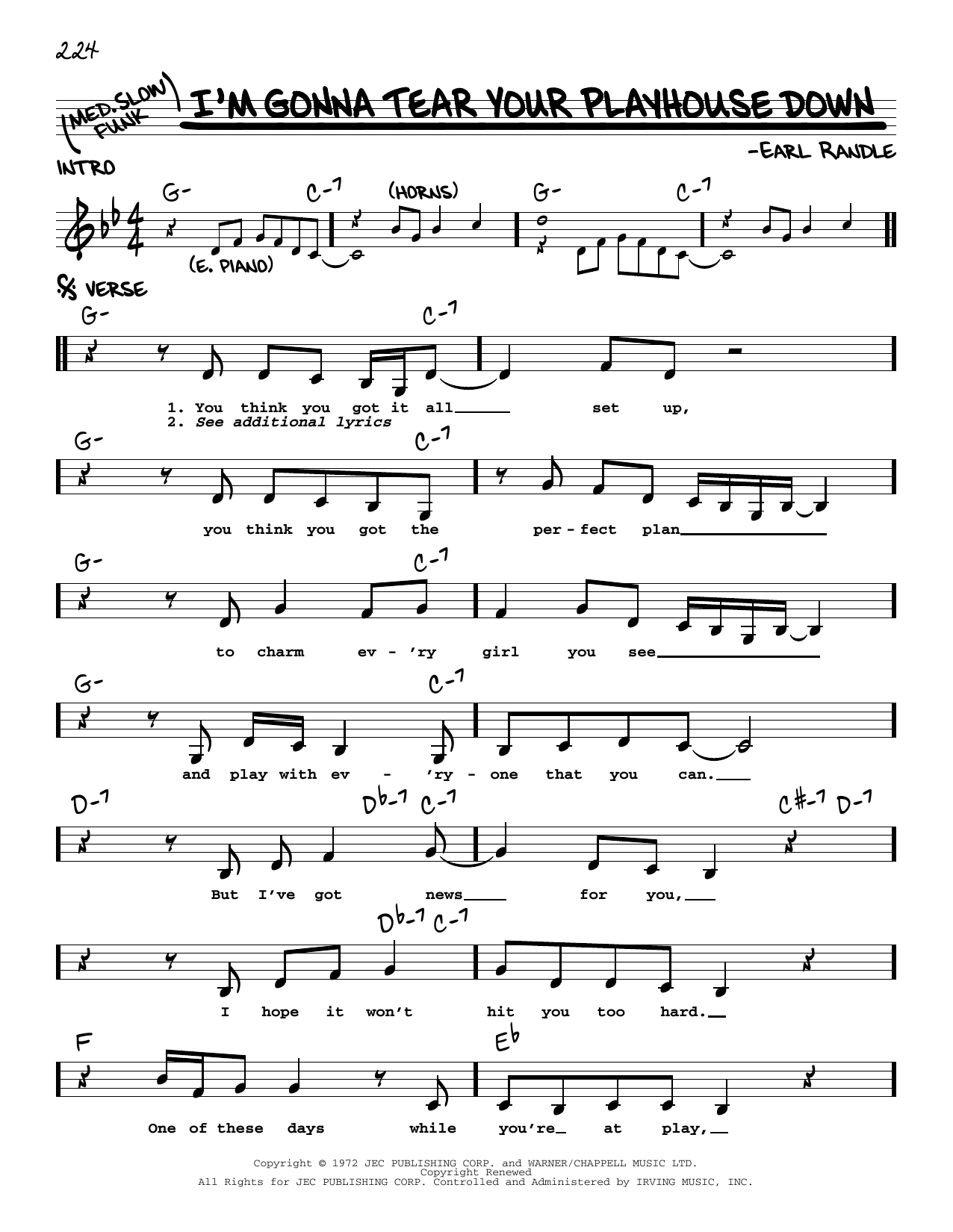 Download Earl Randle I'm Gonna Tear Your Playhouse Down Sheet Music