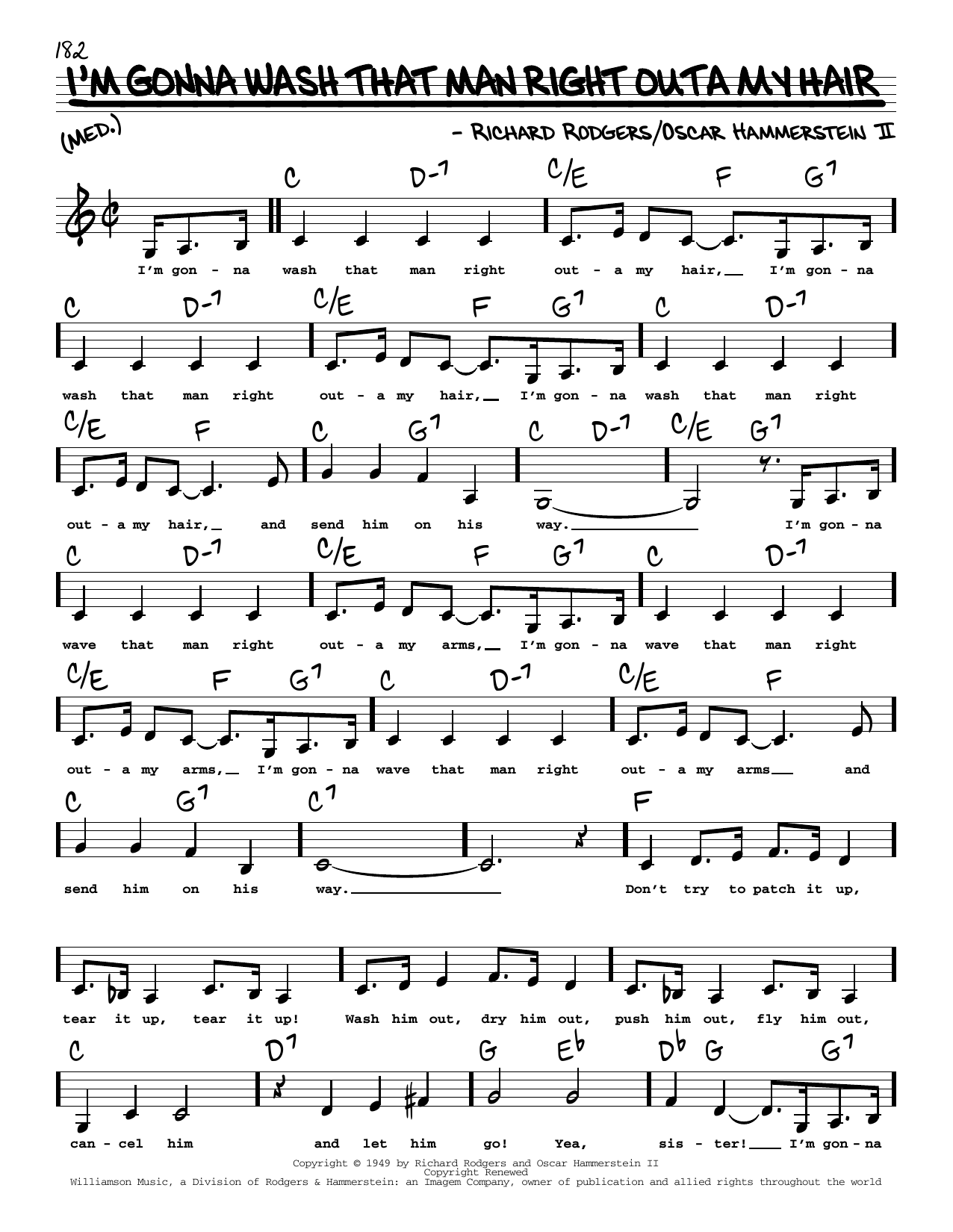 Rodgers & Hammerstein I'm Gonna Wash That Man Right Outa My Hair (Low Voice) sheet music notes printable PDF score