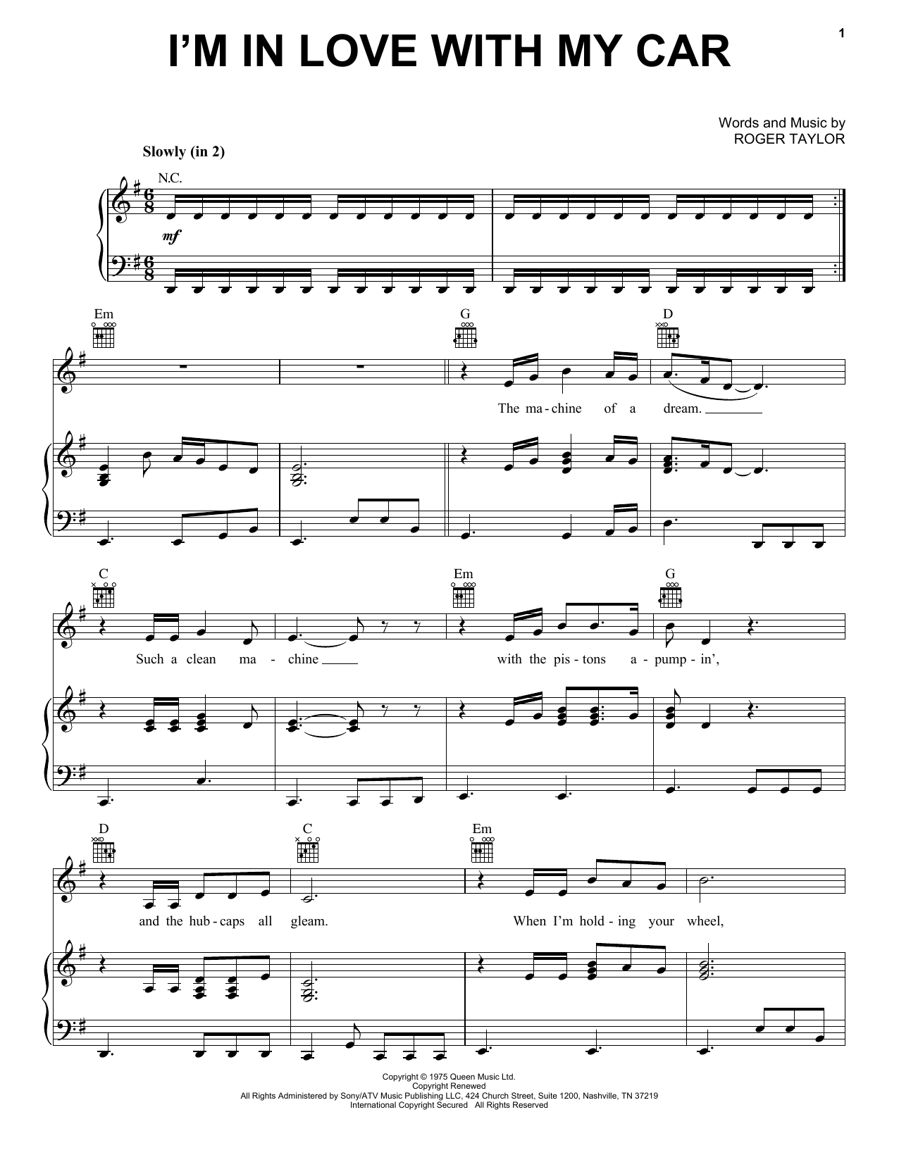 Download Queen I'm In Love With My Car Sheet Music