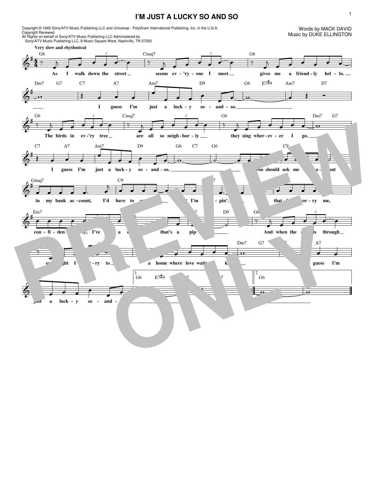 Download Duke Ellington I'm Just A Lucky So And So Sheet Music