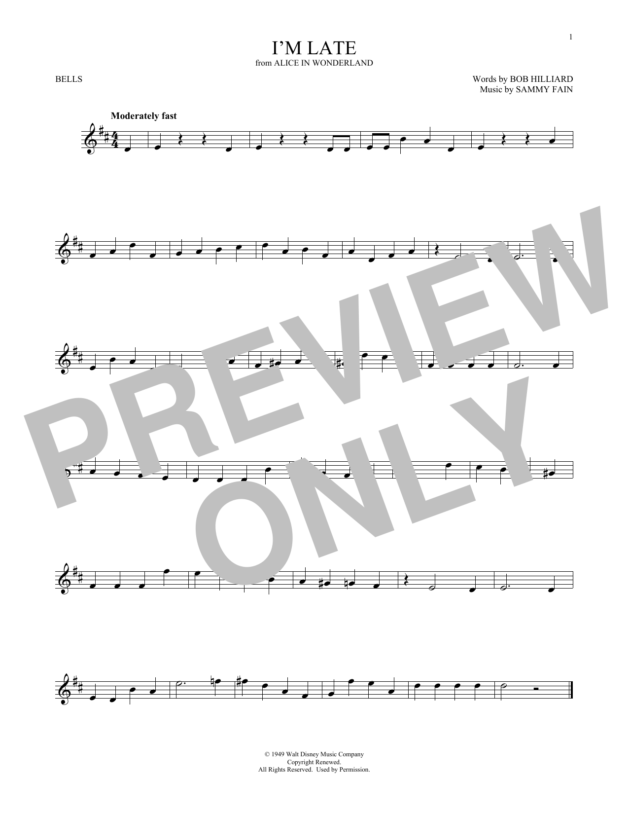 Download Sammy Fain I'm Late (from Disney's Alice In Wonder Sheet Music