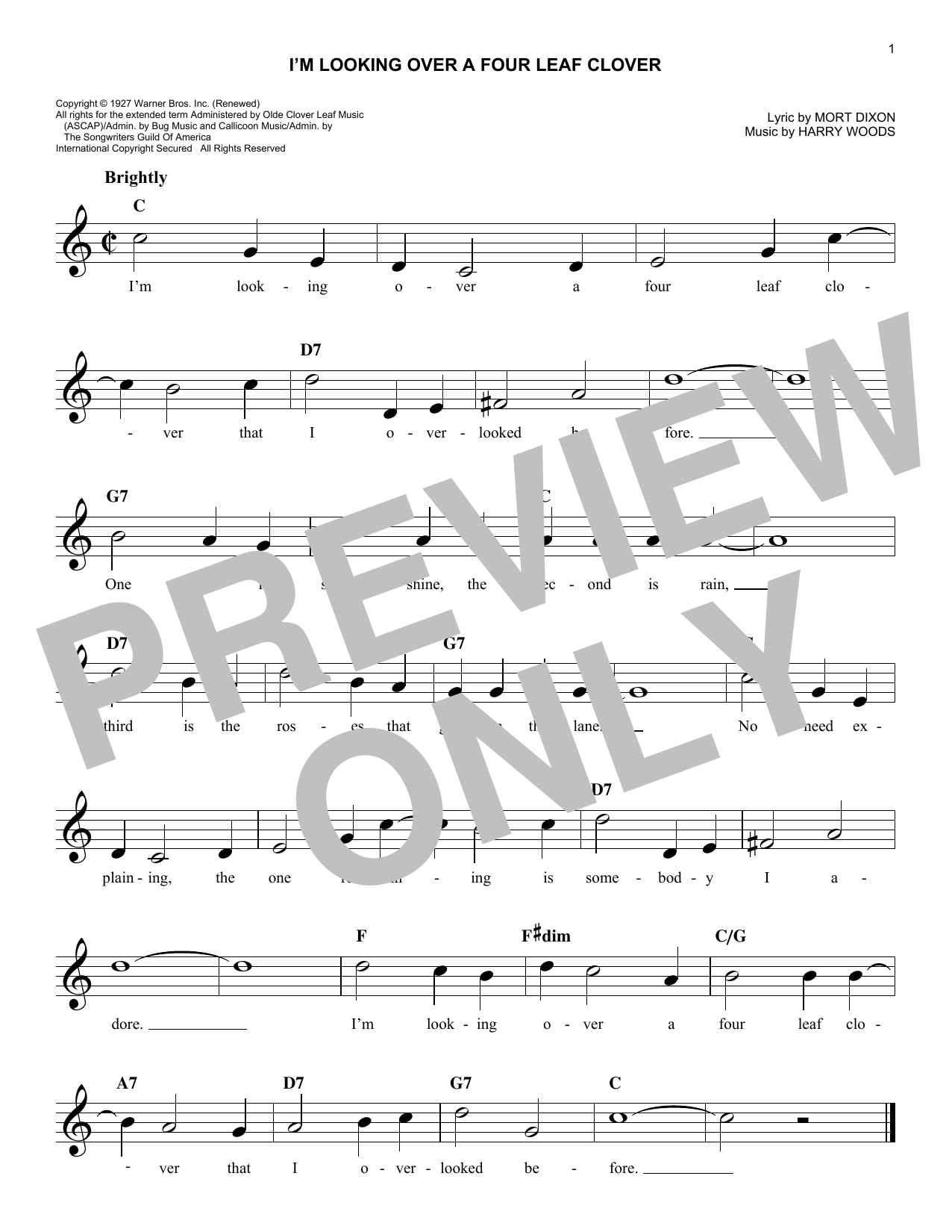 Download Harry Woods I'm Looking Over A Four Leaf Clover Sheet Music