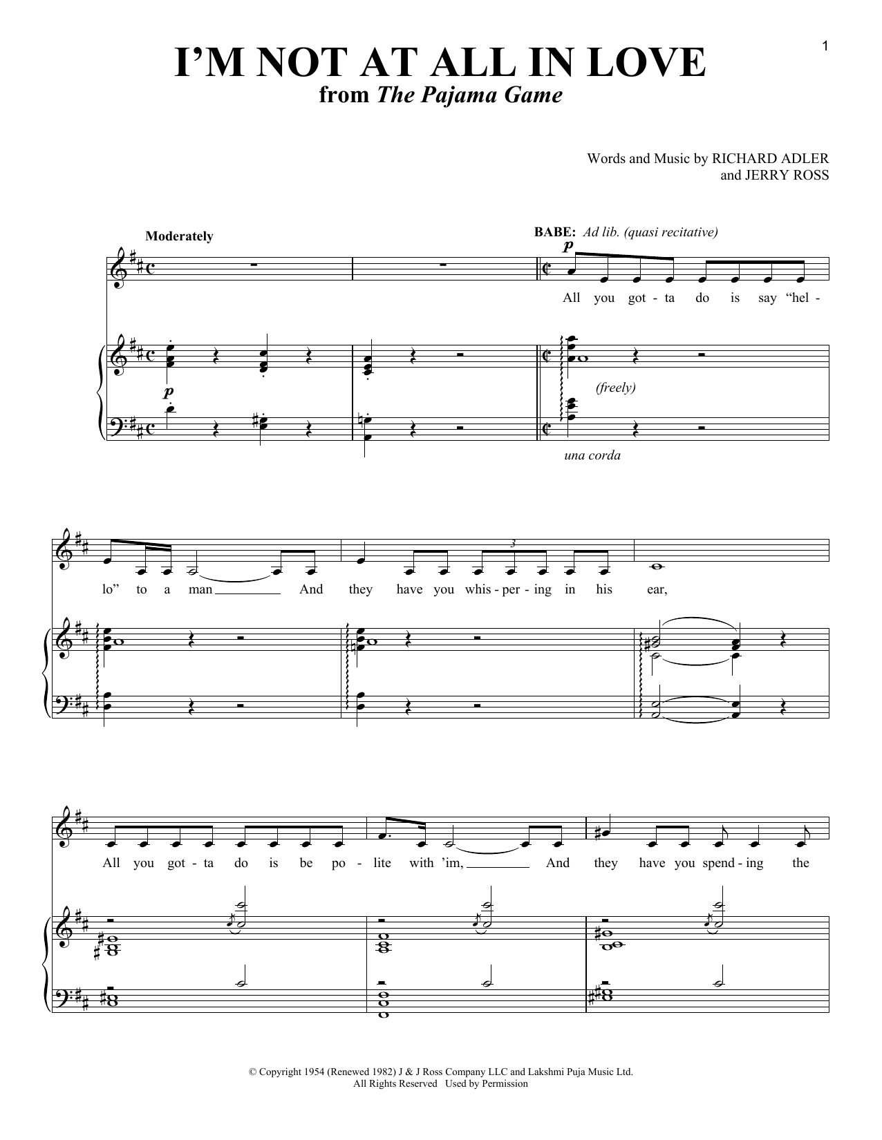 Download Richard Adler and Jerry Ross I'm Not At All In Love (from The Pajama Sheet Music