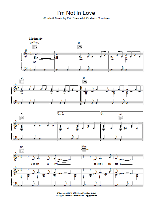 Download 10cc I'm Not In Love Sheet Music