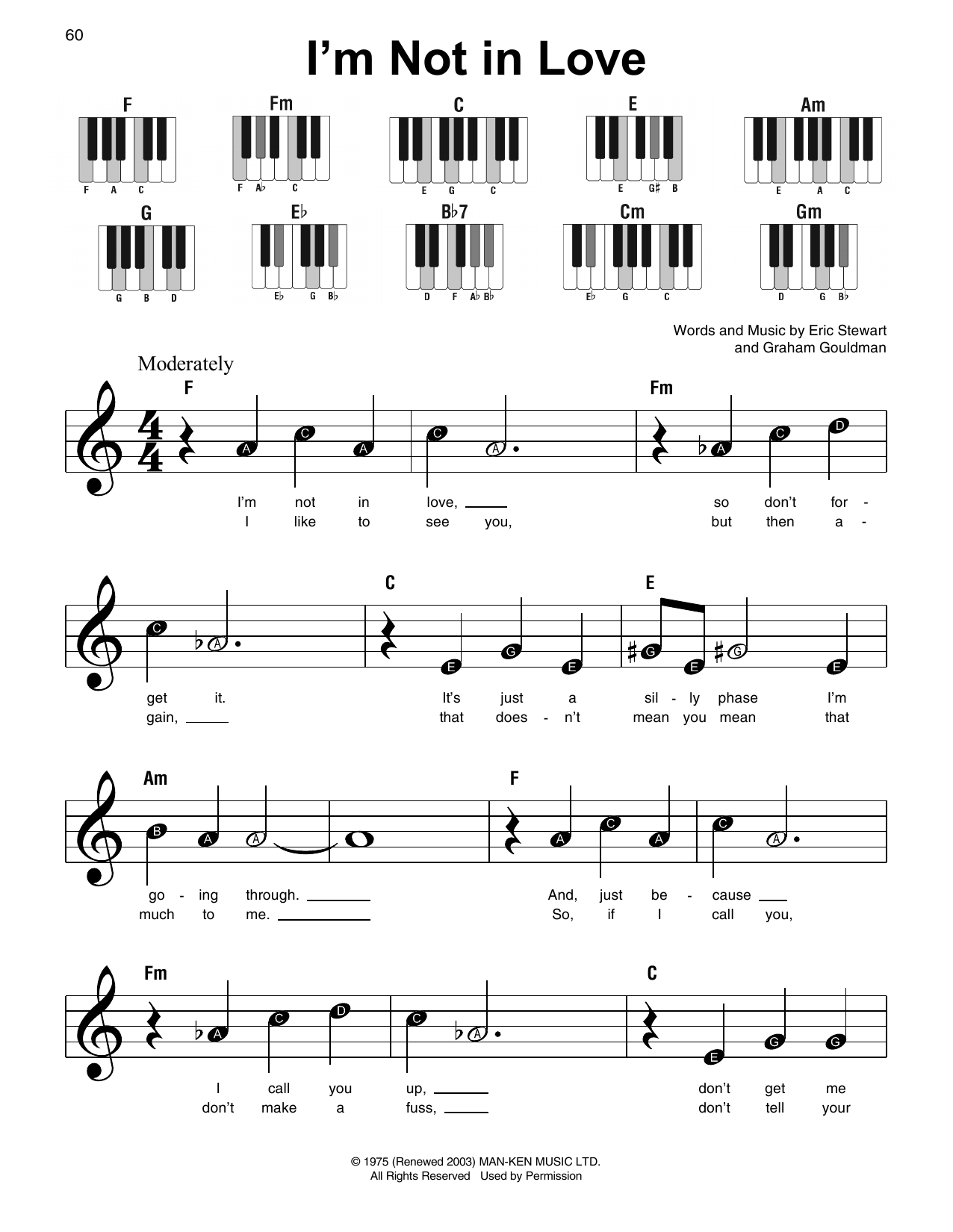 Download 10Cc I'm Not In Love Sheet Music