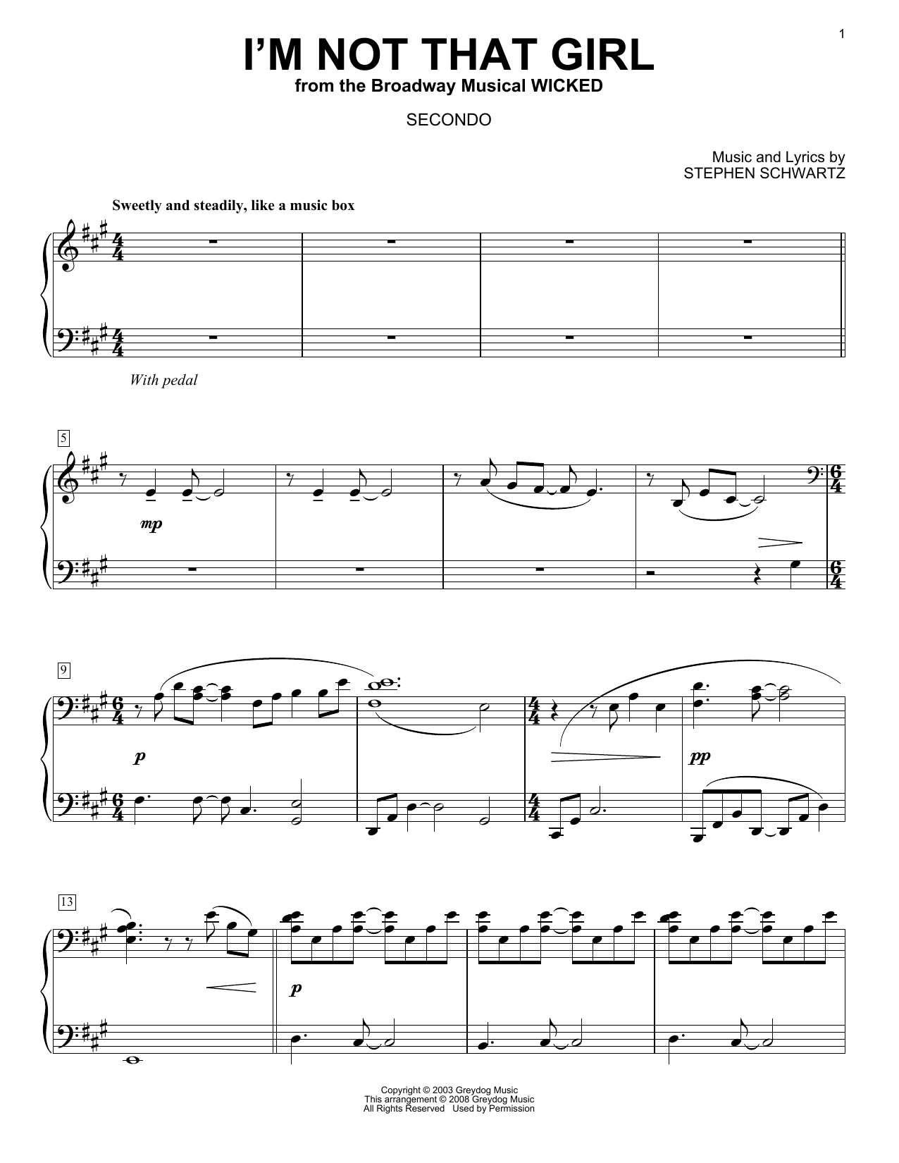 Download Stephen Schwartz I'm Not That Girl (from Wicked) (arr. C Sheet Music