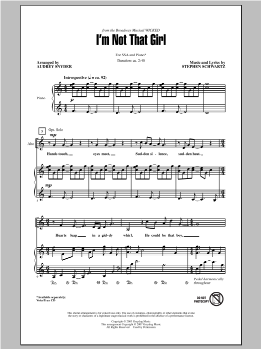 Download Audrey Snyder I'm Not That Girl (from Wicked) Sheet Music