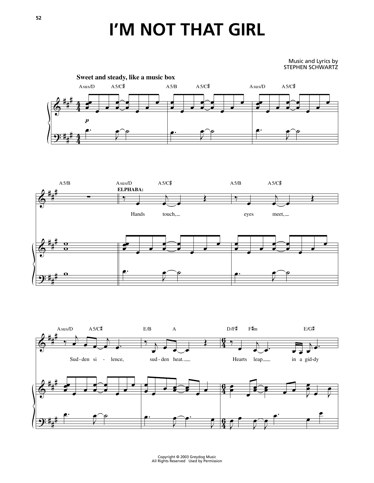 Download Stephen Schwartz I'm Not That Girl (from Wicked) Sheet Music