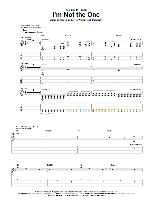 Download Sum 41 I'm Not The One Sheet Music