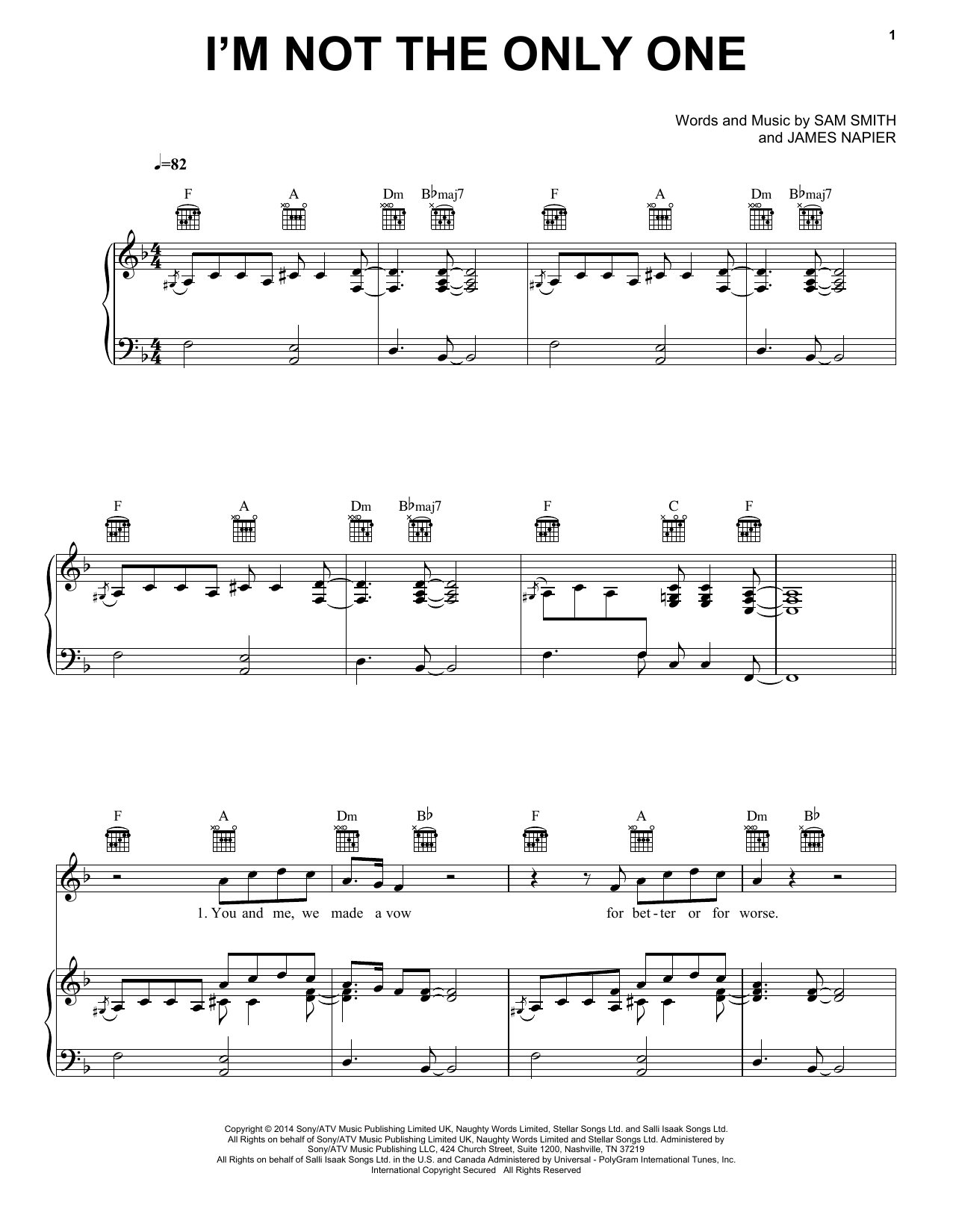 Download Sam Smith I'm Not The Only One Sheet Music