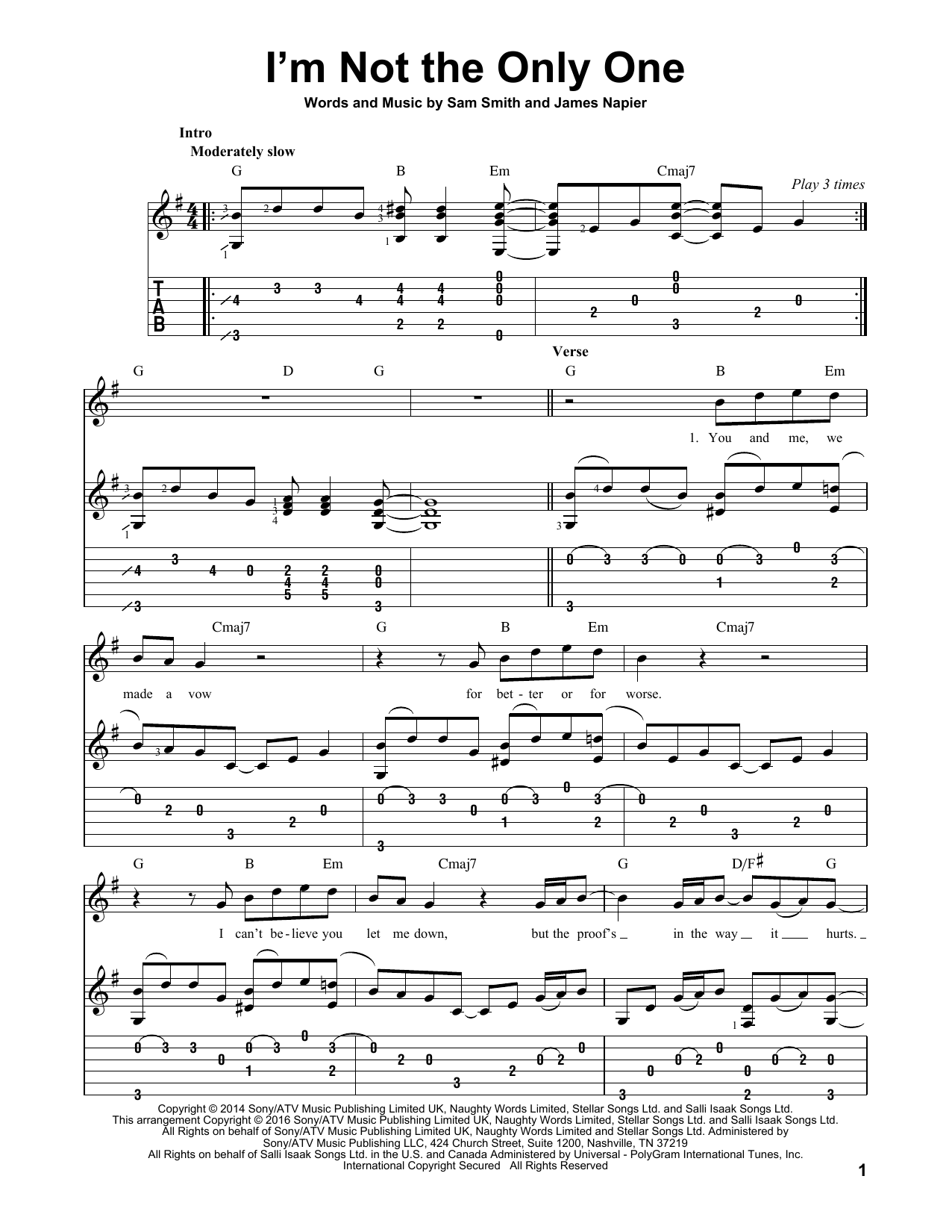 Download Sam Smith I'm Not The Only One Sheet Music