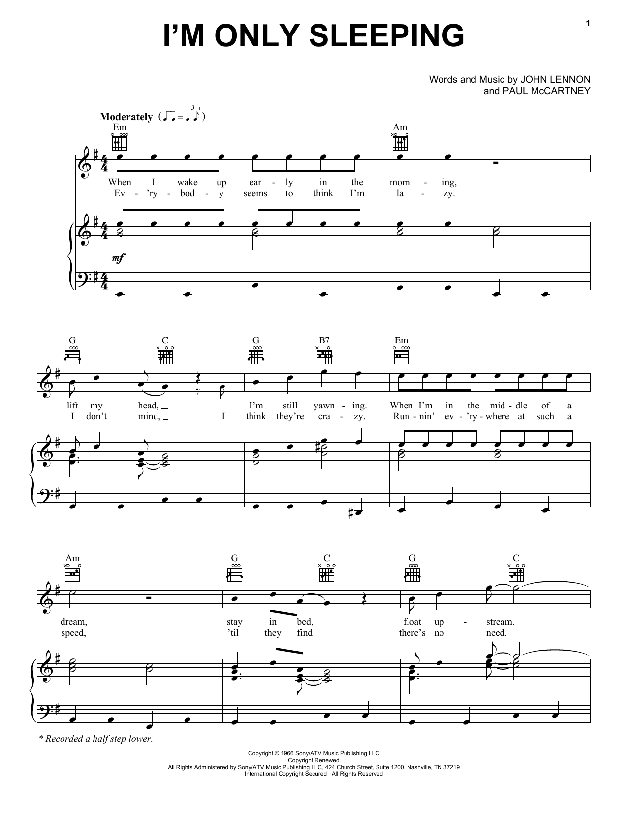 Download The Beatles I'm Only Sleeping Sheet Music