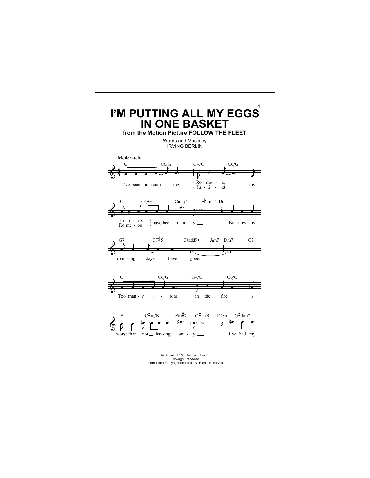 Download Irving Berlin I'm Putting All My Eggs In One Basket Sheet Music