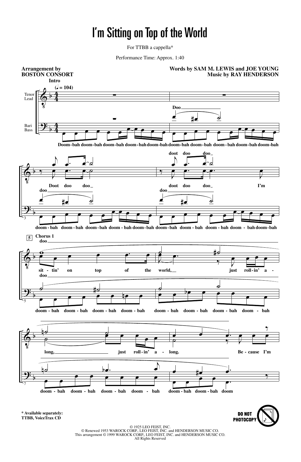 Download Boston Common I'm Sitting on Top of the World (arr. B Sheet Music