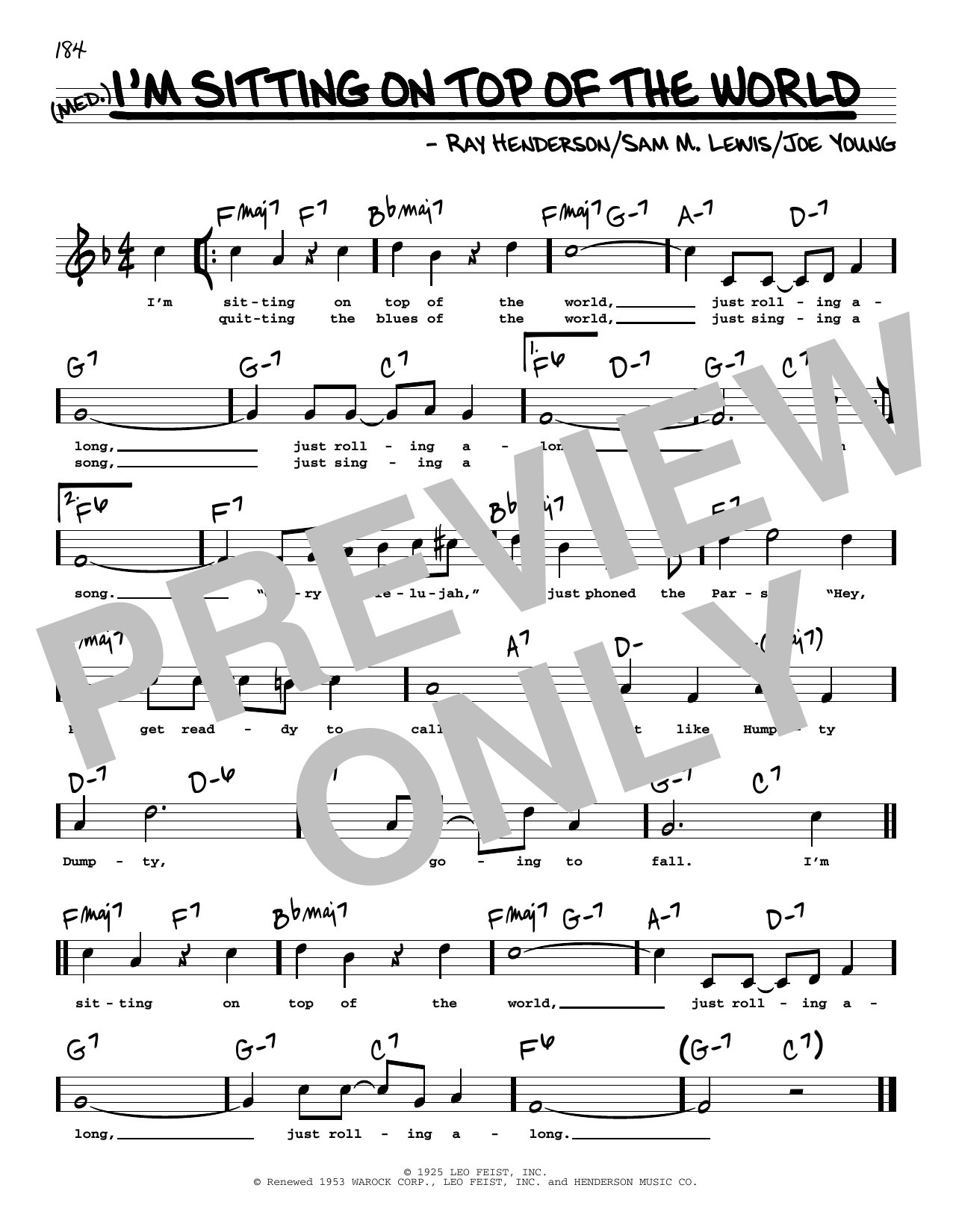 Download Joe Young I'm Sitting On Top Of The World (High V Sheet Music