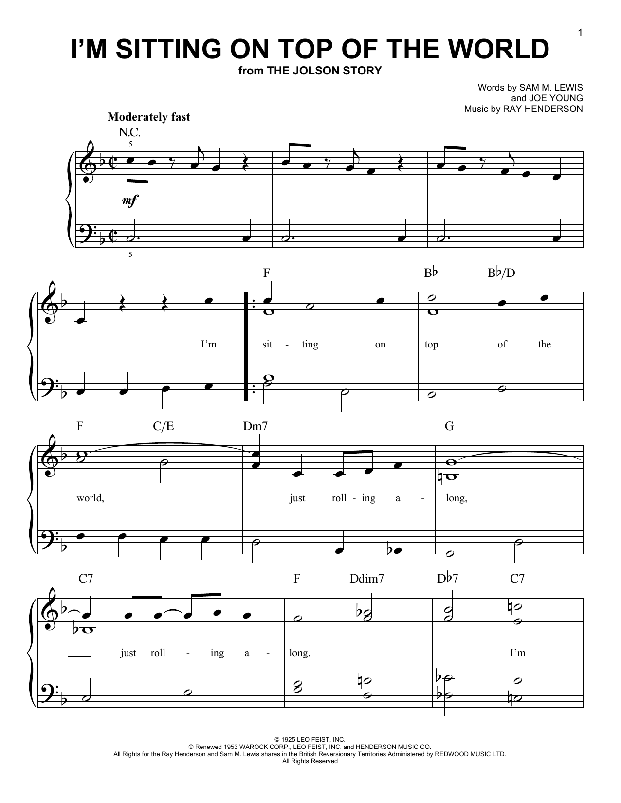 Download Joe Young I'm Sitting On Top Of The World Sheet Music