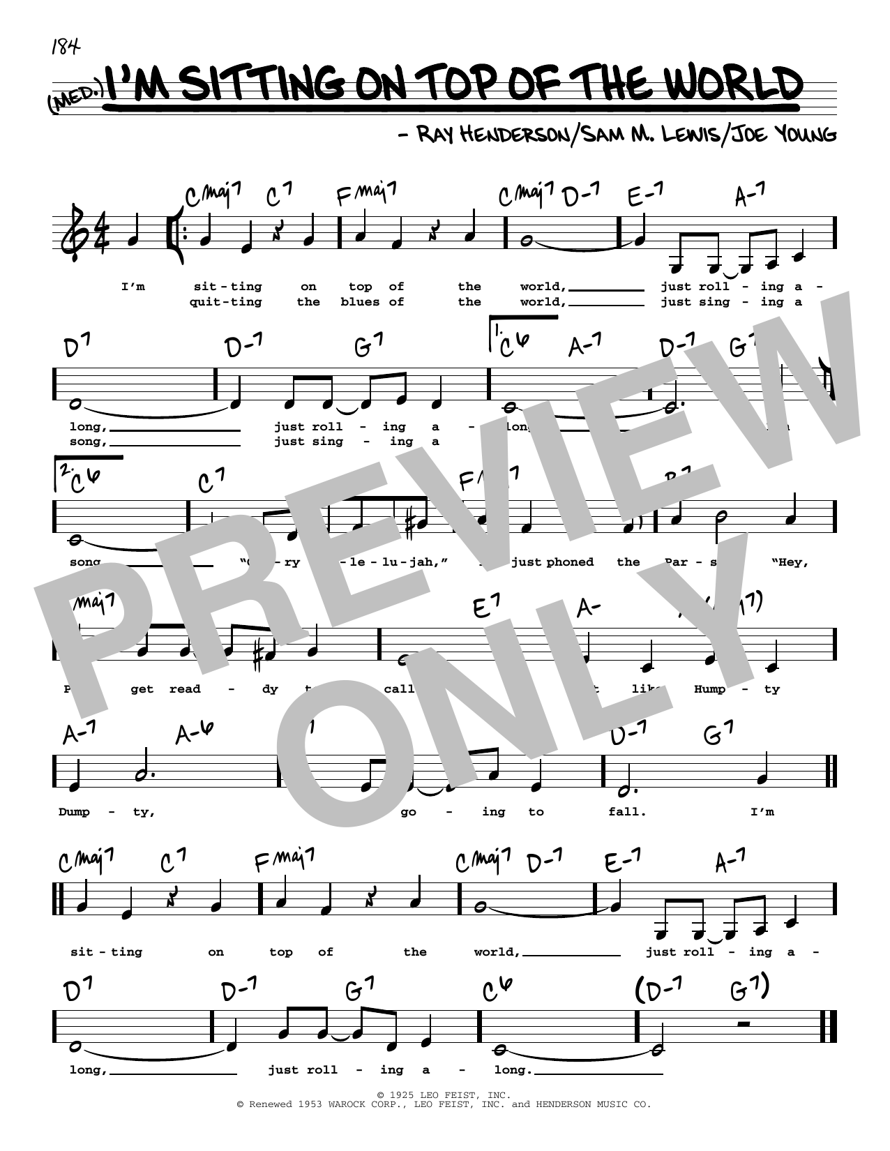 Sam M. Lewis I'm Sitting On Top Of The World (Low Voice) sheet music notes printable PDF score