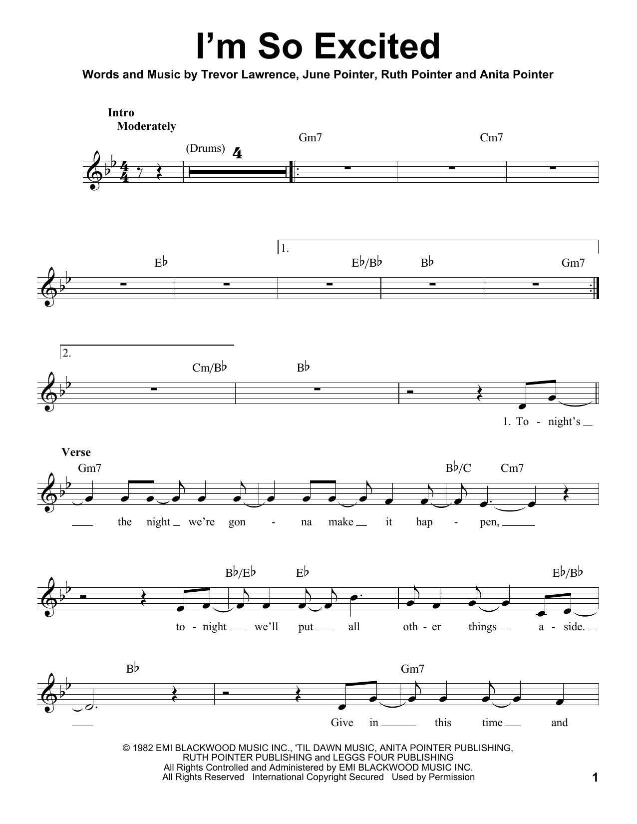 Download Pointer Sisters I'm So Excited Sheet Music