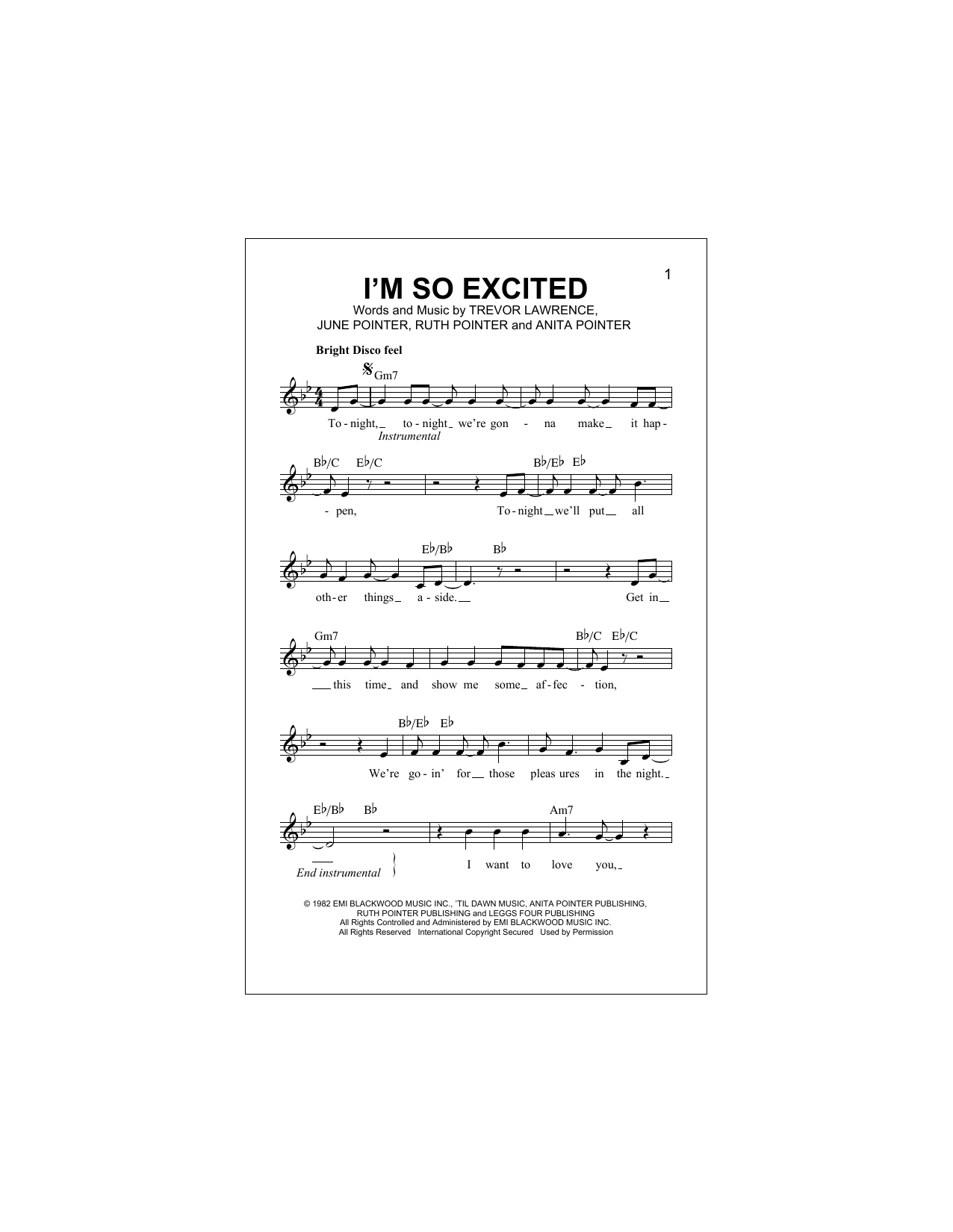 Download Pointer Sisters I'm So Excited Sheet Music