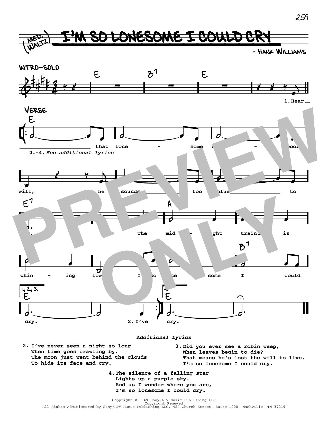 Download Elvis Presley I'm So Lonesome I Could Cry Sheet Music