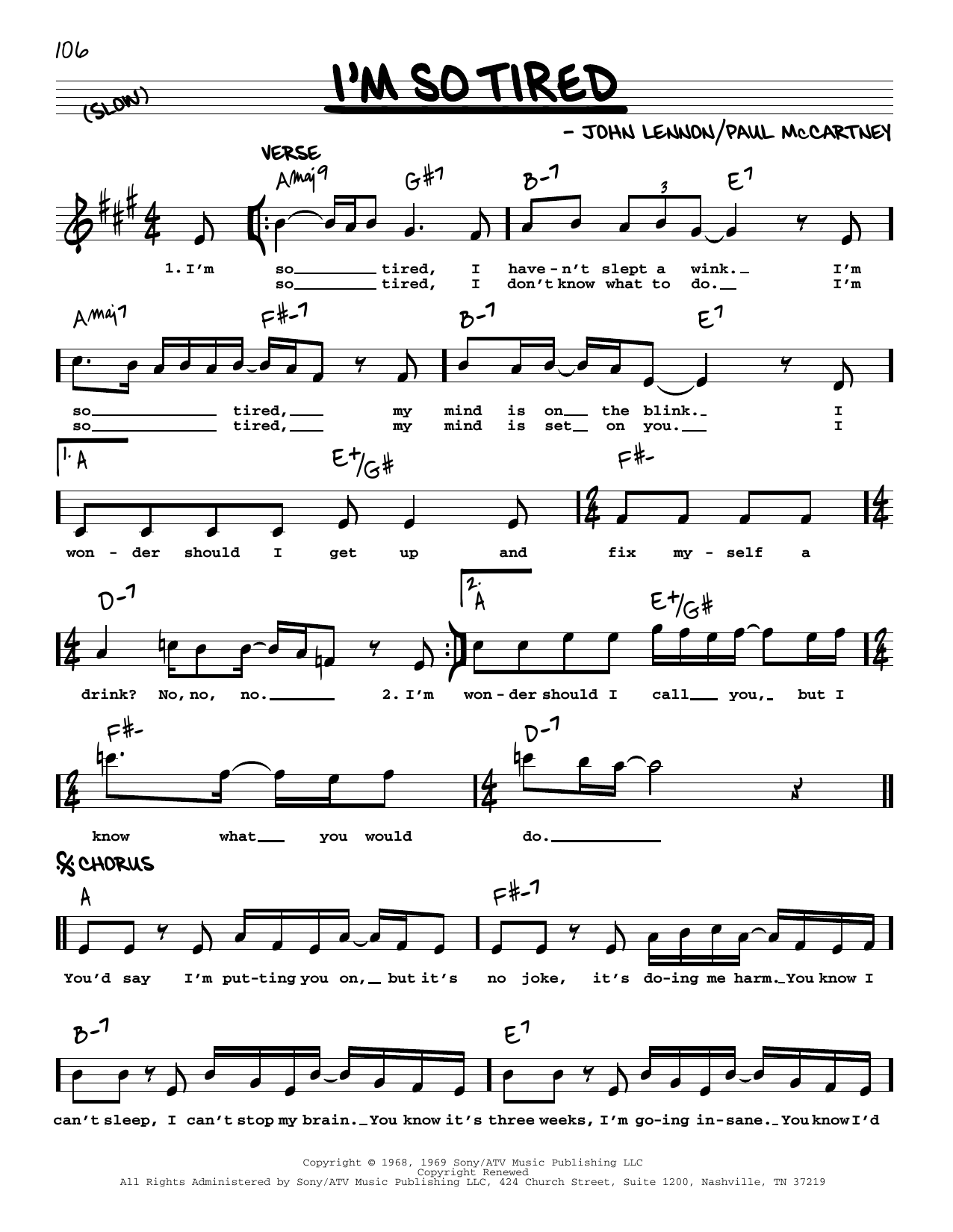 Download The Beatles I'm So Tired [Jazz version] Sheet Music