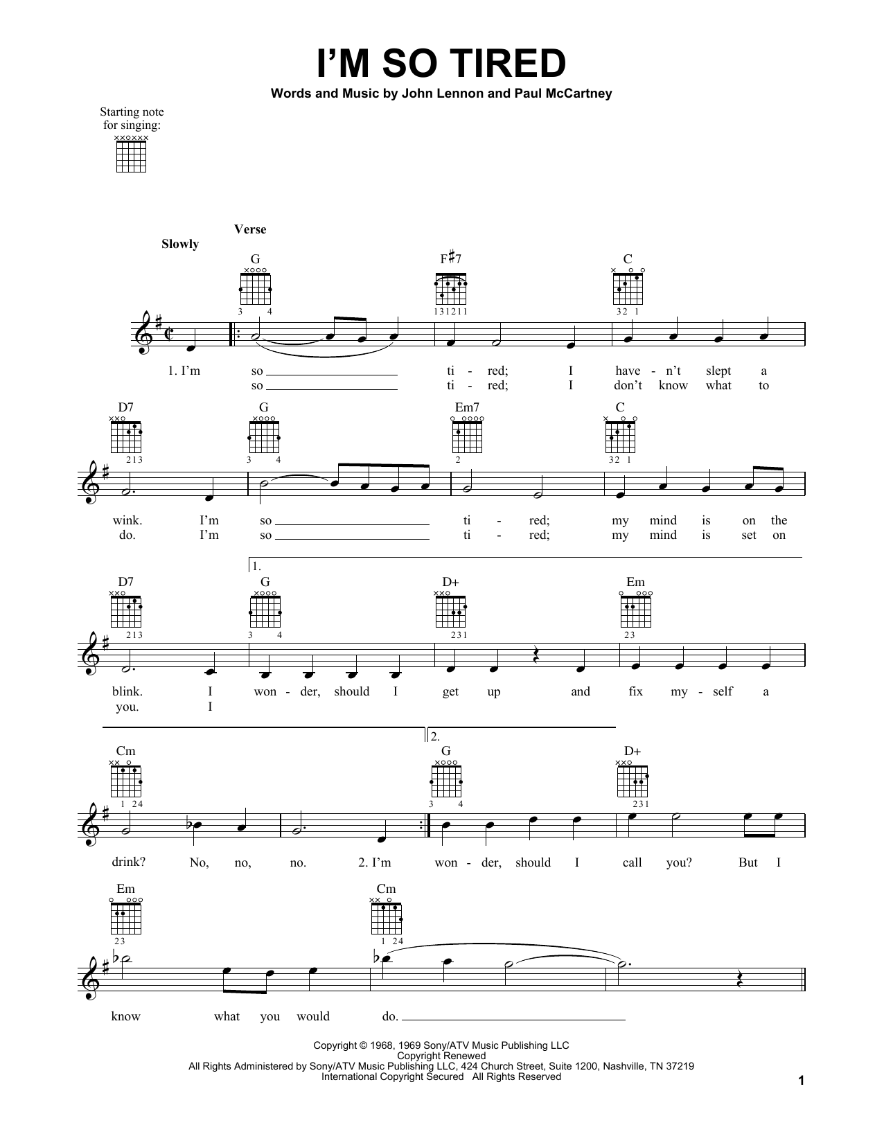 Download The Beatles I'm So Tired Sheet Music