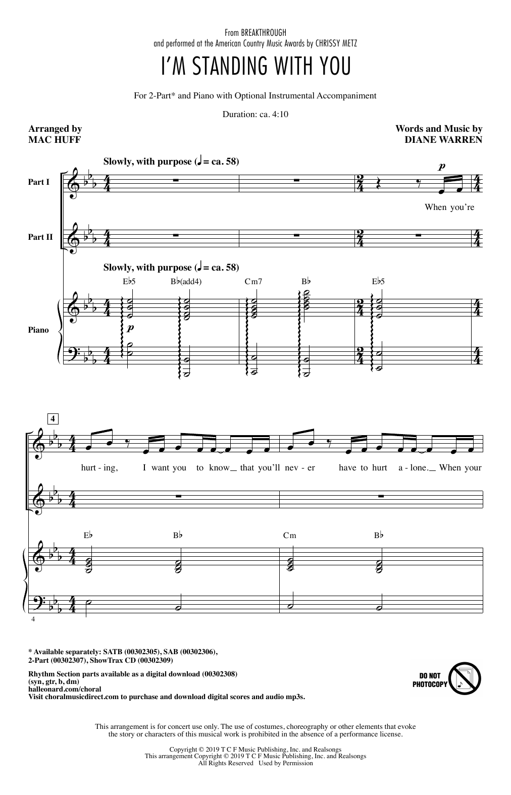 Download Chrissy Metz I'm Standing With You (from Breakthroug Sheet Music