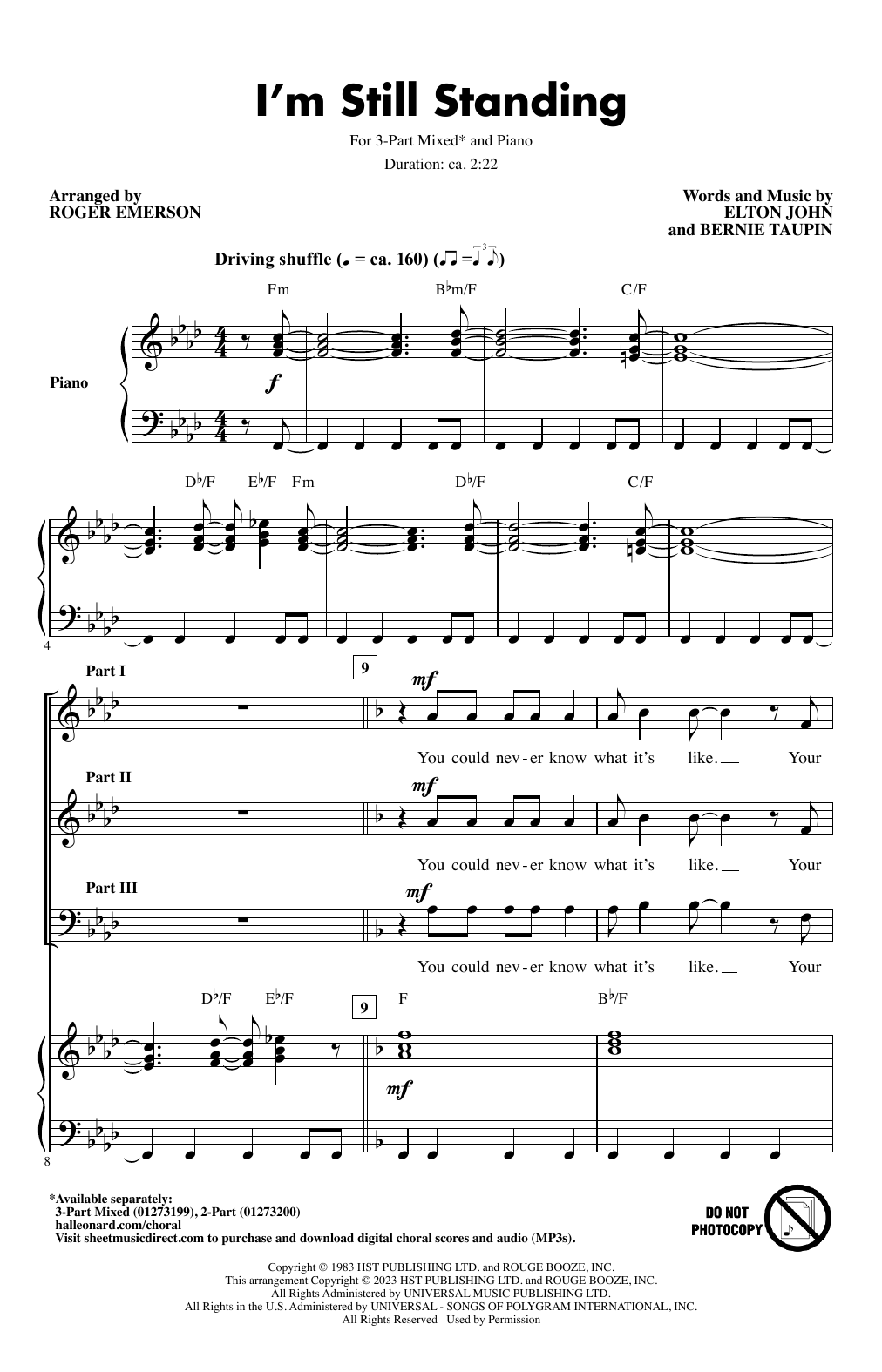 Elton John I'm Still Standing (arr. Roger Emerson) sheet music notes printable PDF score