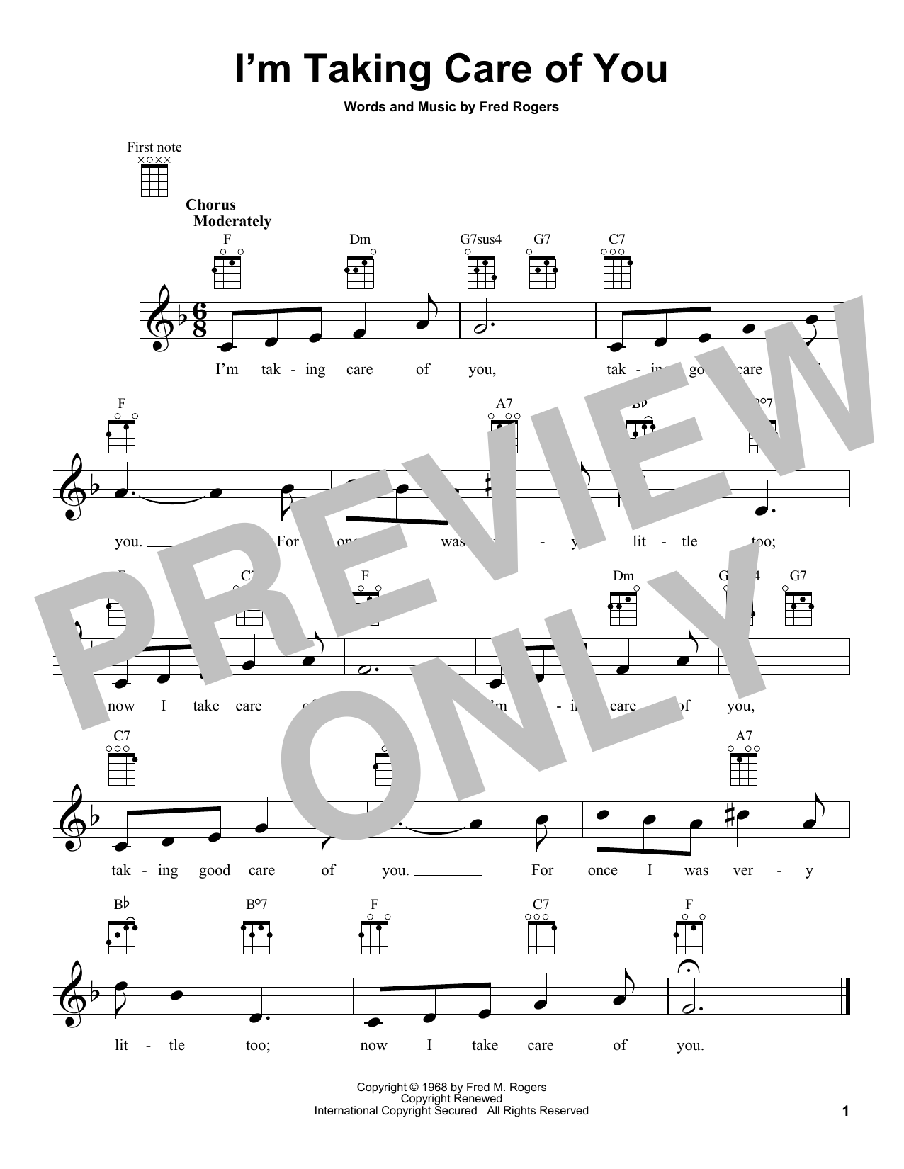 Download Fred Rogers I'm Taking Care Of You (from Mister Rog Sheet Music