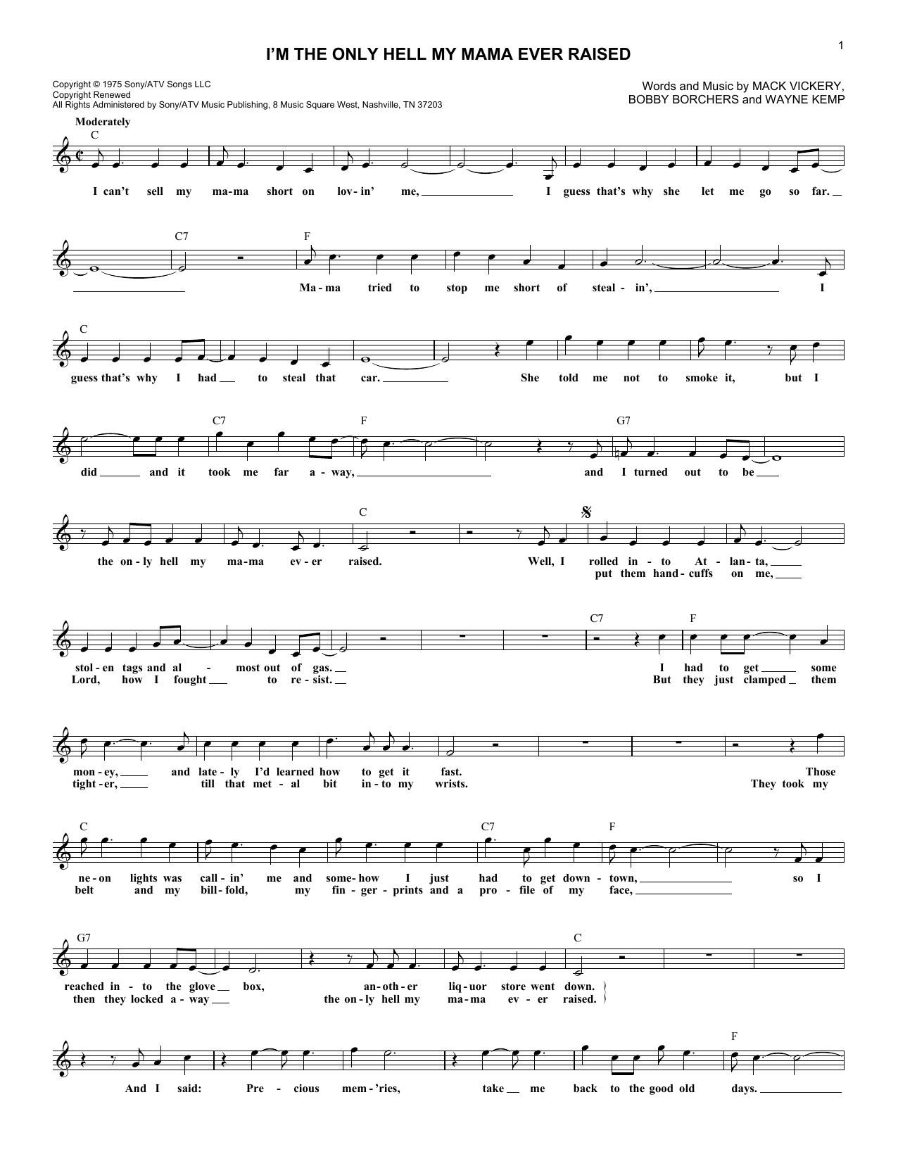 Download Johnny Paycheck I'm The Only Hell My Mama Ever Raised Sheet Music