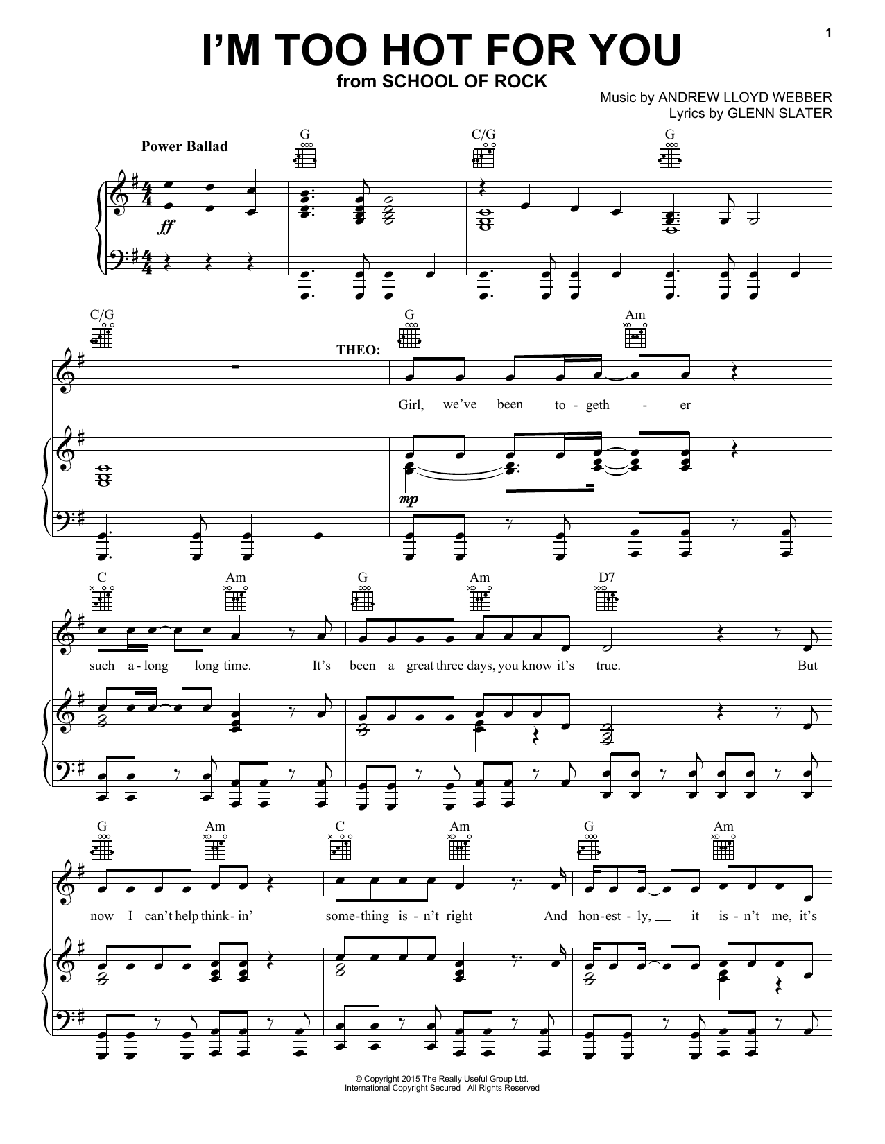 Download Andrew Lloyd Webber I'm Too Hot For You (from School of Roc Sheet Music