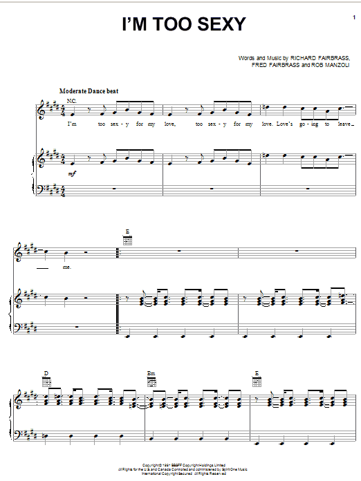 Download Right Said Fred I'm Too Sexy Sheet Music