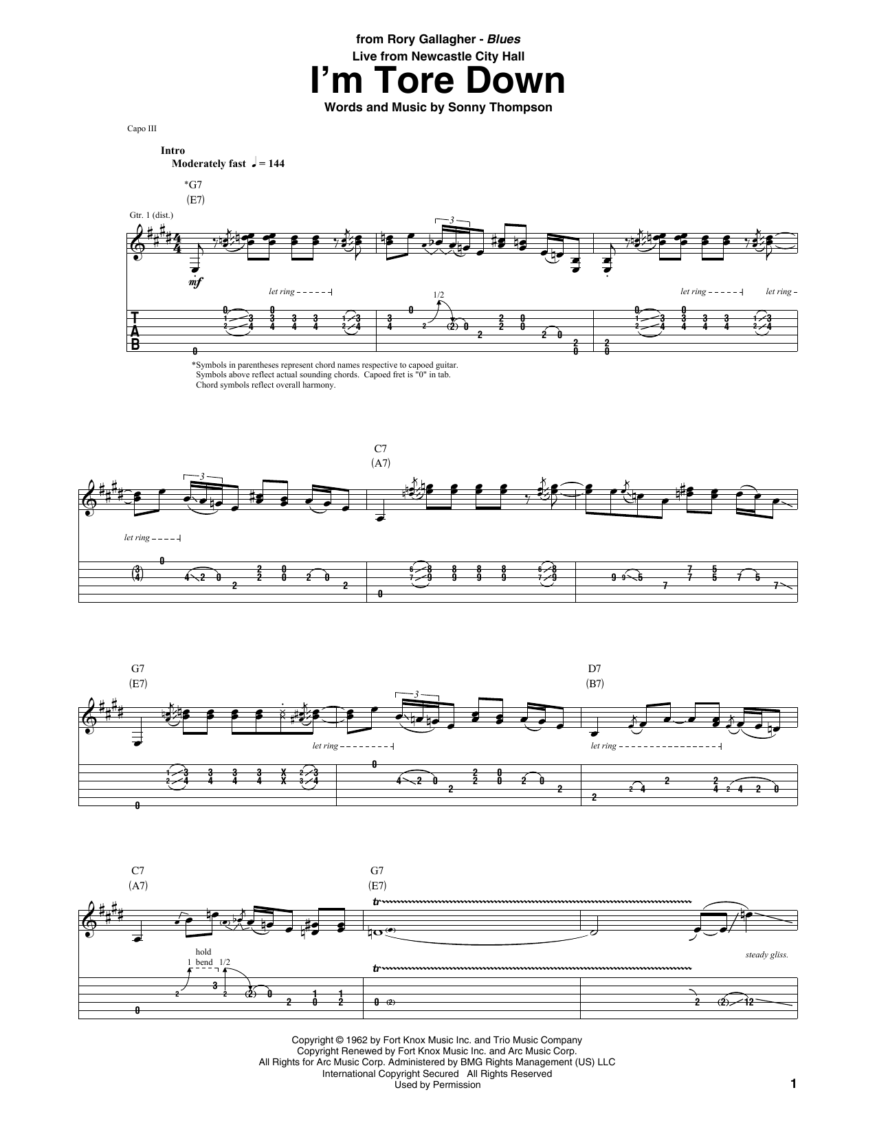 Download Rory Gallagher I'm Tore Down Sheet Music