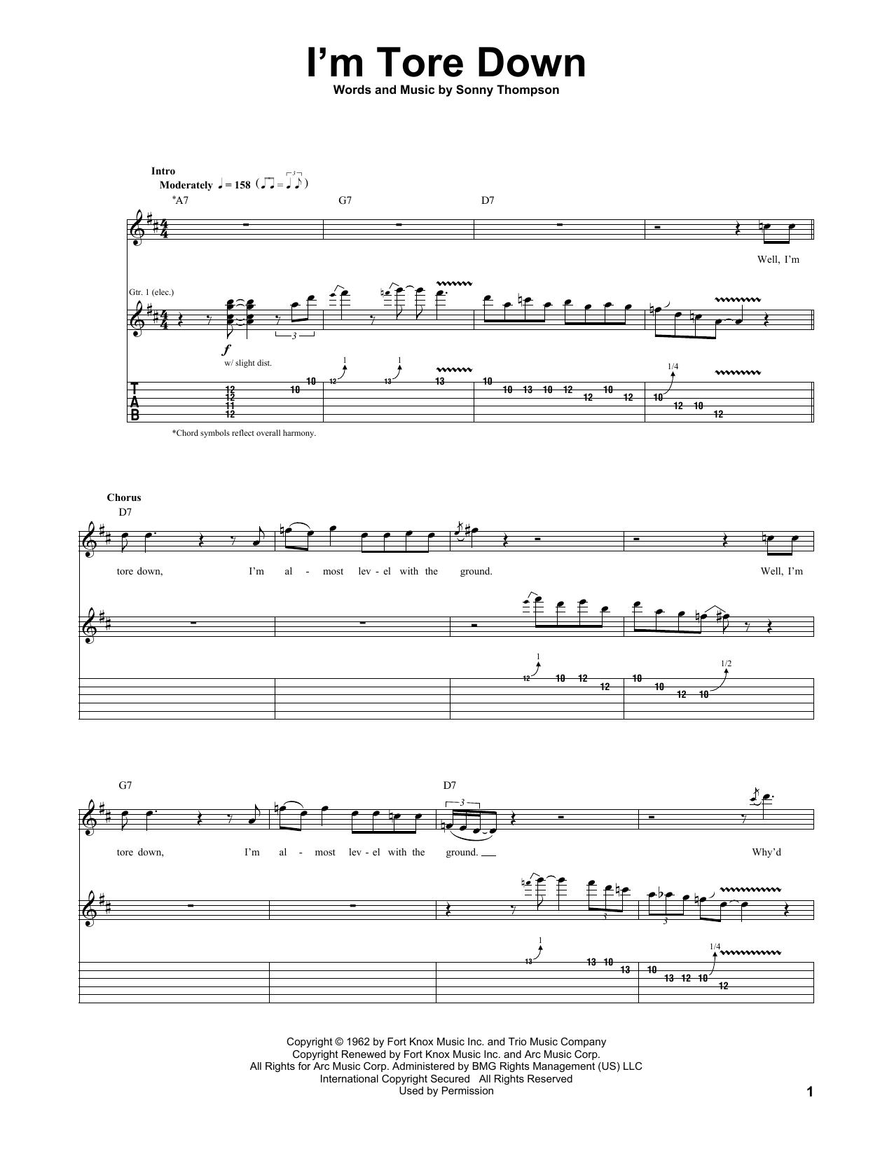 Download Sonny Thompson I'm Tore Down Sheet Music