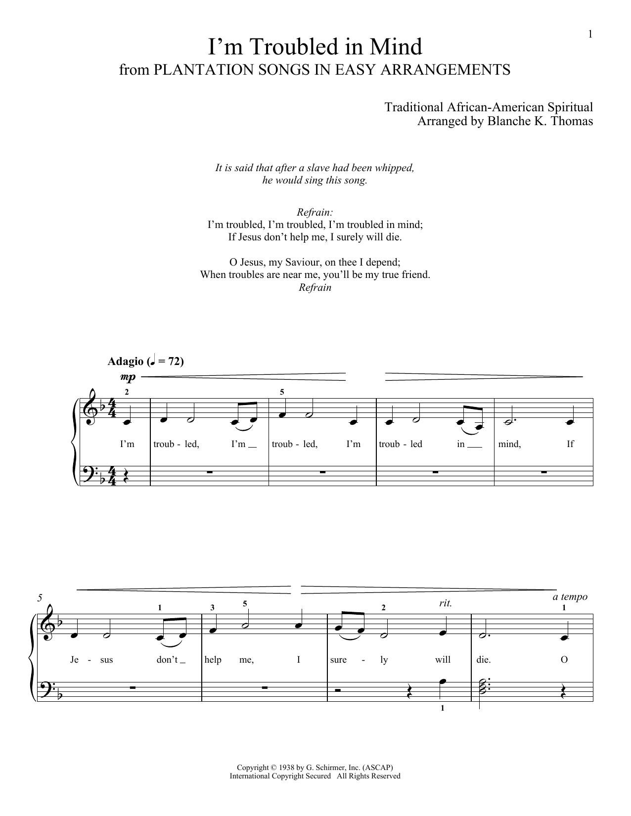 Download African-American Spiritual I'm Troubled In Mind Sheet Music