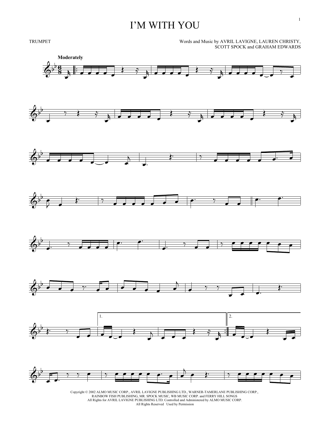 Download Avril Lavigne I'm With You Sheet Music