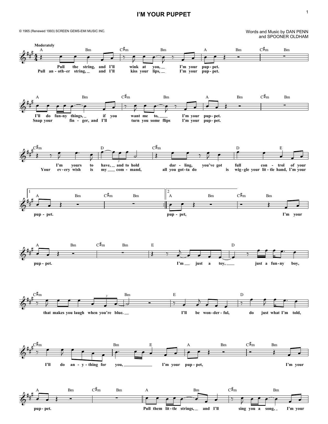 Download James & Bobby Purify I'm Your Puppet Sheet Music