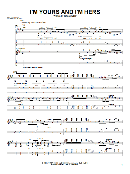 Download Johnny Winter I'm Yours and I'm Hers Sheet Music