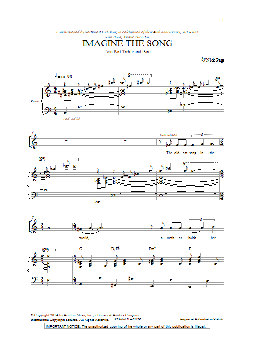 Download Nick Page Imagine The Song Sheet Music